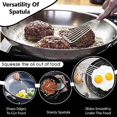 Fish Spatula Thin Slotted Fish Turner 11'' Stainless Steel Metal Spatula  with Wood Handle Beveled-Edged Kitchen Fish Spatula for Fish Egg Meat  Flipping Frying Grilling Cooking 