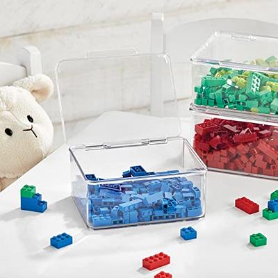 mDesign Plastic Stackable Toy Storage Bin Box with Hinge Lid, 8 Pack - Clear