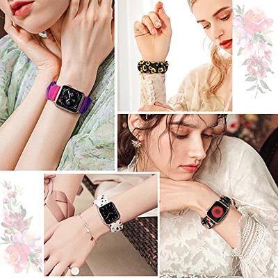 Recoppa Compatible for Apple Watch Band Scrunchie 38mm 40mm 41mm 42mm 44mm  45mm Cute Printed Elastic Solo Loop Bands Women Bracelet Strap for iWatch