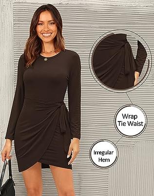 Wycnly Dresses for Women 2024 Irregular Hem Basic Wrap Tshirt