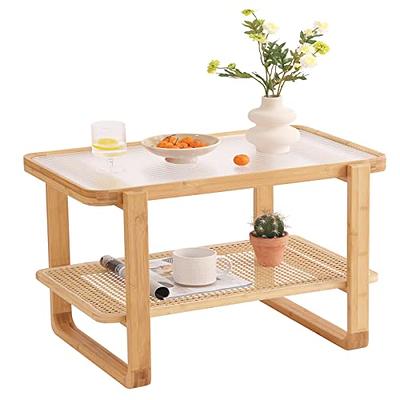 Zoopolyn Tv Tray Table For Living Room Bamboo End Table For Sofa Bed L-Shape