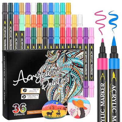 24 Colors Acrylic Paint Pens, Dual Tip Acrylic Paint Markers with Brush Tip  and Fine Tip, Acrylic Pens for Rock Painting, Wood, Canvas, Stone, Glass