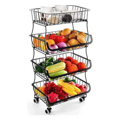 Oceanstar Stackable Metal Wire Storage Basket Set for Pantry, Countertop, Kitchen or Bathroom - Black (Set of 3)