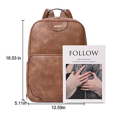  CLUCI Laptop Backpack for Women Leather 15.6 inch Computer  Backpack Travel Vintage Large Bag Beige With Brown 2 : Electronics