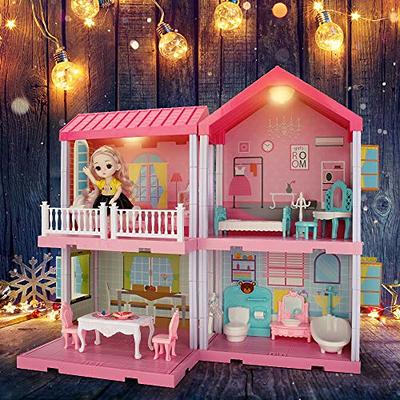 Free 2PCS dolls + Fairy Lights] SALE Big Dollhouse Multiple Floors Girls  Kids Dream Barbie Doll House with Simulation Furnitures Set Castle toy  Barbie house doll house princessDIY Dollhouse Miniature Furniture Kit