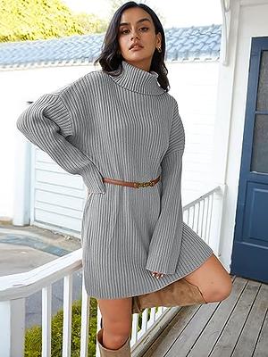 LILLUSORY Womens Turtleneck Oversized Knit Pullover Sweaters 2023 Fall Long  Sleeve Loose Short Sweater Dress at  Women’s Clothing store