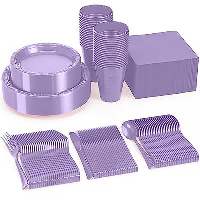 Trendables 40 Piece Plastic Disposable Plates Set (20 Guests) - Purple