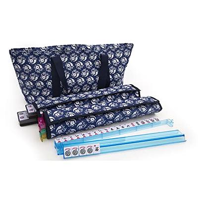 American mAh Jongg Set - 166 Premium White tiles, 4 All-in-One Rack/Pushers, Blue Canvas Bag