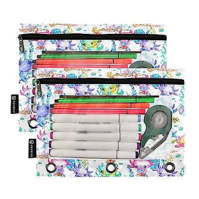  Glaphy Cute Axolotl Binder Pencil Pouch 3 Ring, Clear Window  Zipper Pencil Case Bags Office Supplies 2 Pack : Office Products