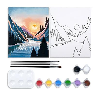 ETI Toys, 26 Piece Kids Art Painting Set with Wood Easel, 6 Princesses and Castles Themed Canvases, 12 Color Acrylic Paints, 5 Paint Brushes, Palette.