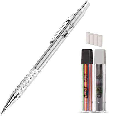 Nicpro 6 PCS Art Mechanical Pencils Set, Black Metal Drafting Pencil 0.3,  0.5, 0.7, 0.9 mm & 2PCS 2mm Graphite Lead Holder(4B 2B HB 2H) For Writing