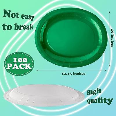 Amcrate Round Green Disposable Paper Party Plates 8 1/2 inch (50 Pack)