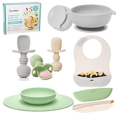 ANARI Baby Led Weaning Supplies, Divided Silicone Suction Toddler Plates  and Bowls Set, First Stage Self Feeding Baby Utensils
