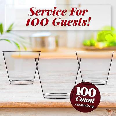 100 Pk 16 oz Clear Plastic Cups, Blue Rimmed Disposable Cups