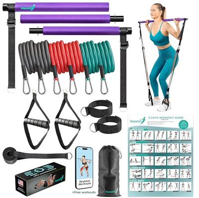 Portable Pilates Bar Kit with Adjustable Resistance Band (25,30,35Lb), Home