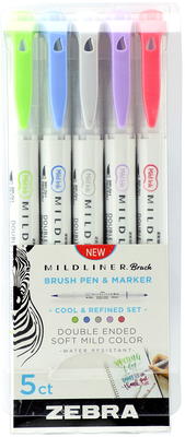 Zebra Mildliner Double-Ended Brush Pen Set of 5- Cool & Refined