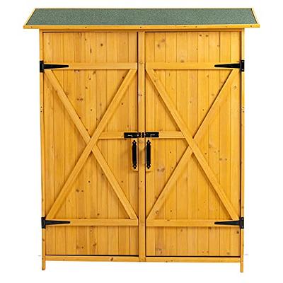 VINGLI Outdoor Wooden Storage Shed, Garden Shed Outside Tool Cabinet with  Safety Latch, Patio Storage Organizer (Teak)