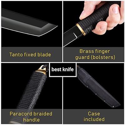 Tactical Knife for Men - 5.9 Black Sharp Blade - Tanto Blade Fixed Knives  - Combat Knife with Paracord
