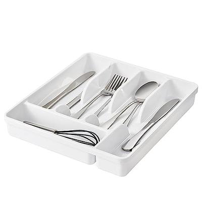 mDesign Expandable Plastic Kitchen Drawer Storage Organizer Cutlery Tray - Clear