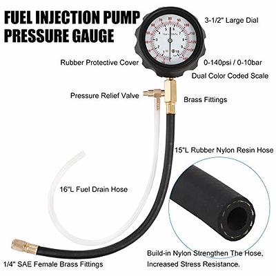 JIFETOR Fuel Injector Pump Pressure Gauge Tester Kit, Automotive Gas  Gasoline Fuel Oil Injection Test Tool Set 0-140PSI, with Schrader Adapters  Universal for Testing Auto Car Truck Motorcycle - Yahoo Shopping
