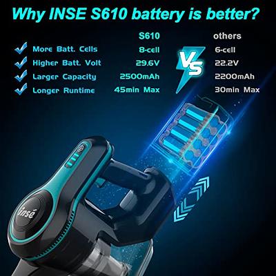 Inse Cordless Vacuum Cleaner, 6 in 1 Powerful Suction Lightweight Stick Vacuum with 2200mAh Rechargeable Battery, Up to 45min Runtime