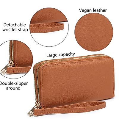 Women's Double Zipper Long Handbag Leather Wallet Phone Holder