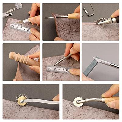 Leather Working Tools Leather Craft Kit and 20 PCS Leather Stamping Tools,  Upholstery Repair Kit with Waxed Thread and Different Shape Saddle for Carving  Leather, Leather Sewing and DIY Craft Making 