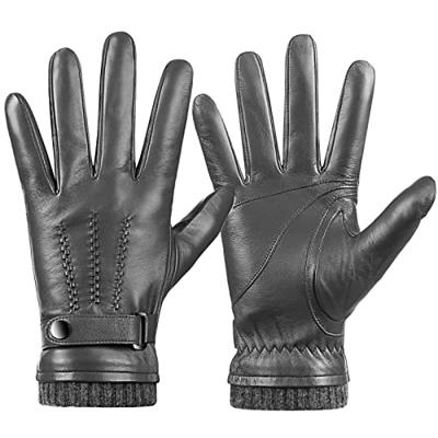 Potopok Winter Sheepskin Leather Gloves for Men, Warm Touchscreen