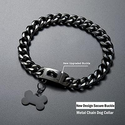 Loveshine Chain Dog Collar High Polished Silver Cuban Link Dog Chain 15MM  Thick Chain Collar Metal Stainless Steel Heavy Duty Slip Dog Collars for