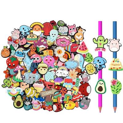 120 Pcs Pencil Topper Decorations Bulk Different Pencil Clips Decoration  PVC Pencil Toppers Accessories for Pupil Junior Students Gifts Awards Straw