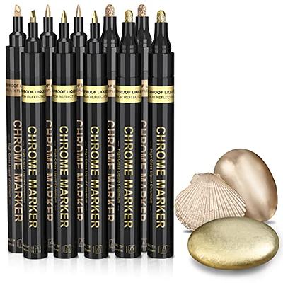 KERIFI Art Liquid Gold Chrome Markers Reflective Gloss Metallic Chrome  Marker Set Supper Golden Mirror Marker Permanent Touch Up Repair Paint Pen  for Model Rocks Metal Glass Plastic (5pack 1-3mm)