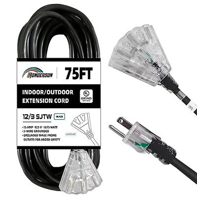 10/3 75ft Lighted Extension Cord 15 Amp,125 Volt,1875 W Outdoor