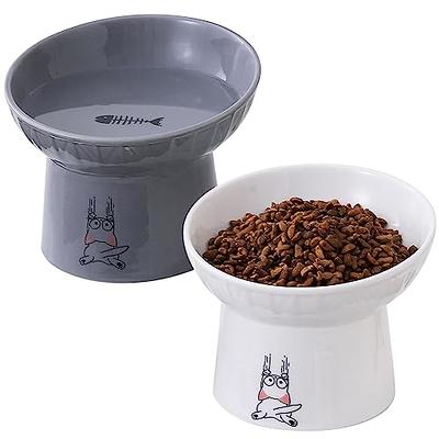 MSBC Raised Cat Bowl with Bamboo Stand, Elevated Pet Feeder with 2 Melamine  Bowls, Tilted Food and Water Cat Feeding Dish, Protect Pet's Spine