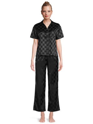 Lissome Women's and Women's Plus Satin Checkered Boxy Crop Top and Pants  Sleep Set, 2-Piece 