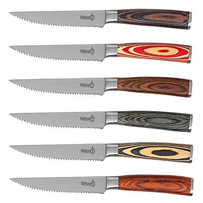 Granitestone Nutriblade 6-Piece Steak Knives with Comfortable Handles, Stainless Steel Serrated Blades - Black