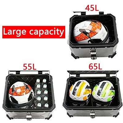 65L Motorcycle Top Case, Aluminum Alloy Universal Motorcycle Tail Box,  Dual-key Storage Carrier Case Luggage Trunk (Black, 65L)