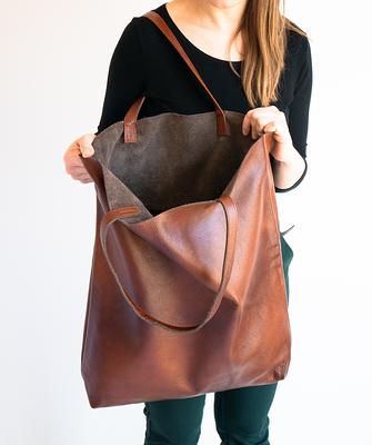 Anagram small debossed textured-leather tote