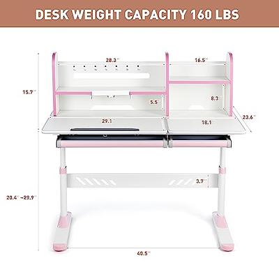 Costway Adjustable Height Kids Study Desk Drafting Table w/Bookshelf&Hutch  Pink