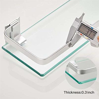 VOLPONE Glass Shelf with Towel Bar 15.7in Silver Bathroom Shelf