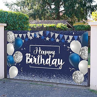 Glitter Silver and Navy Blue Happy Birthday Backdrop