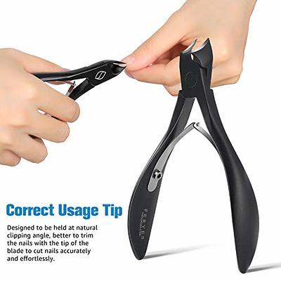 FERYES Toenail Clippers for Thick, Ingrown Toenails - Large Handle Toenail  Cutters, Ingrown Tools 4R13 Stainless Steel Nail Clippers - Black