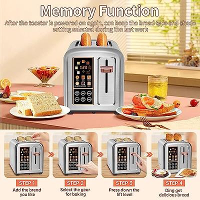 SEEDEEM Toaster 2 Slice, Stainless Steel Bread Toaster with LCD Display and Touch Buttons, 50% Faster Heating Speed, 6 Bread Selection, 7 Shade Settin