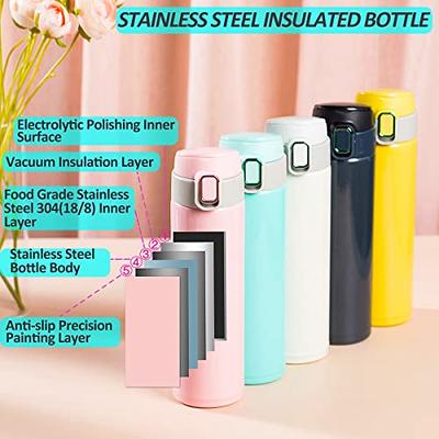 12 oz Insulated Coffee Mug with Push Button Lid - Leakproof Reusable Travel Thermos Water Bottle - 304 Food Grade Stainless Steel Tumbler Cup for