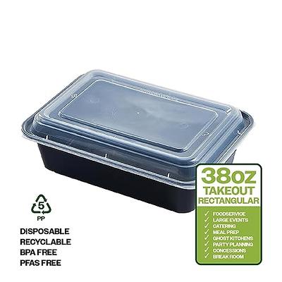 Asporto Microwavable To-Go Container - BPA Free PP Rectangular Take Out Food Container with Clear Plastic Lid - Catering & Takeout - 24 oz - Black