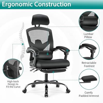 Ergonomic Office Chair, High Back Office Chair with Lumbar Pillow and  Retractabl