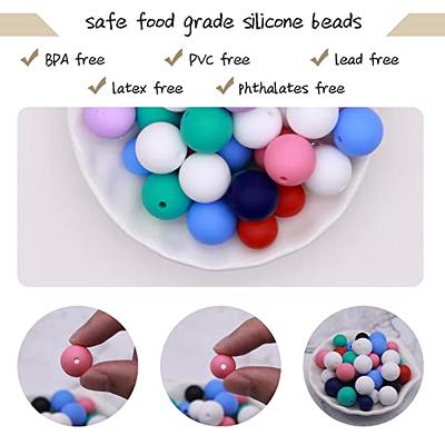 100Pcs Silicone Beads 15mm Round Silicone Bead Bulk Colorful Silicone Bead  Kit for Keychain Jewelry DIY Crafts Making, Mixed Color, 15mm, Hole: 2mm