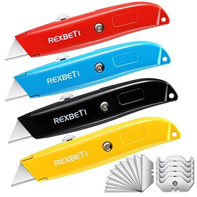 Folding Utility Knife with Blades– Set of 3 Heavy Duty Retractable Box  Cutter with Aluminum Handle, Blade Lock, Belt Clip, 9 Extra Blades by  Stalwart 
