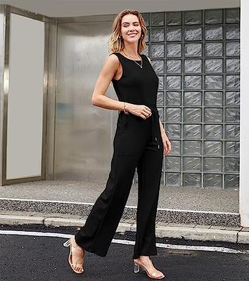 OPISSU Womens Casual Air Essentials Jumpsuit Sleeveless Belted Wide Leg  pants Romper (Black-S) - Yahoo Shopping