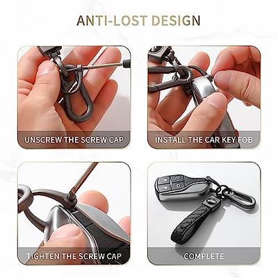 Gkeygo Leather Car Keychain, Handmade Woven Keychains for Women and Men, Universal Key Fob Holder with 360 Degree Rotatable, Anti-lost D-Ring, 2
