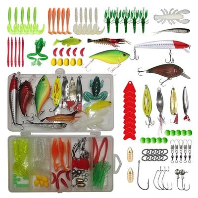 DEAPEICK Fishing Lure kits Fishing Bait Tackle Set Include Pencil Popper  VIB Forg Topwater Lures for Bass Trout and Senko Spear T-Tail Shad  Chartreuse Ned Jig Heads Texas Rig (113pcs wit a